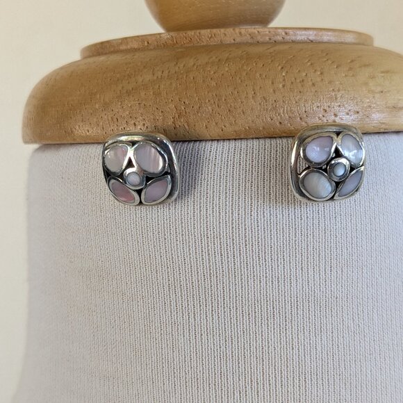 MOP & Sterling Pendant & Earrings with 19" Italy Figaro Chain - Picture 6 of 12